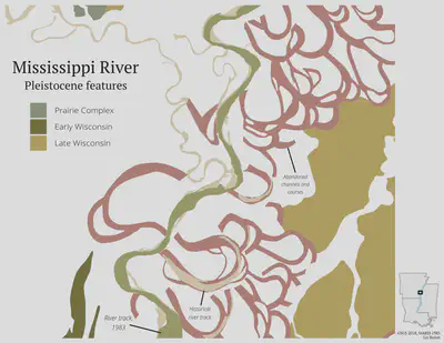 Edited map of Mississippi River with Pleistocene features