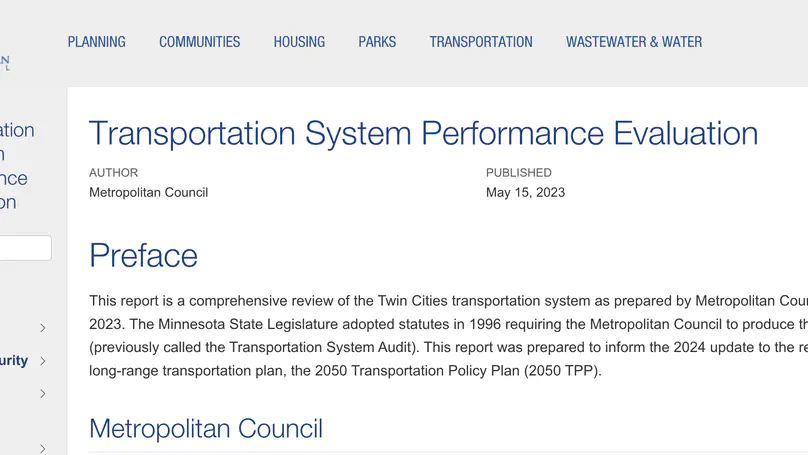 Transportation System Performance Evaluation (TSPE)